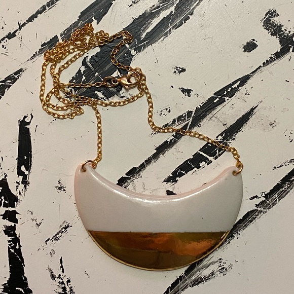 Porcelain and Stone Half Wave Pendant Necklace - Picture 1 of 5